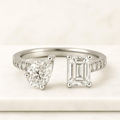 Double Stone Engagement Ring  Unique Diamond Ring Toi Et Moi Ring You and Me Ring  18K Gold  IGI Certified