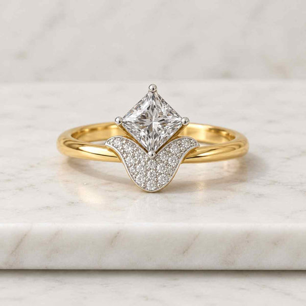 Vintage Engagement Ring Lab Grown Diamond Engagement Ring Princess Cut Diamond 3 Stone Ring Unique Wedding Ring Anniversary Gift for Wife