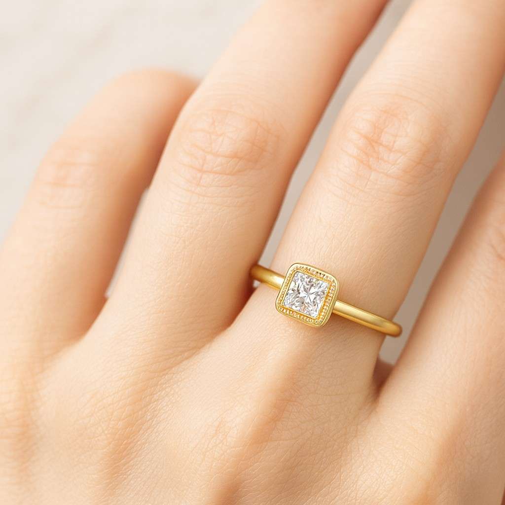 Rose Gold Options Matching Diamond Stackable Band 14K Yellow Gold Vintage Moissanite Ring Princess Cut Filigree Engagement Ring