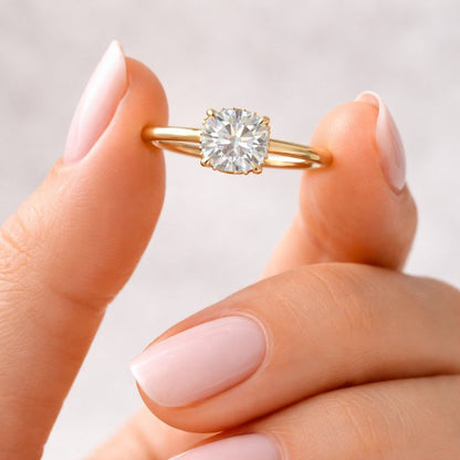 Cushion Cut Lab Grown Diamond Hidden Halo Engagement Ring