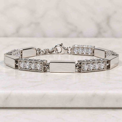 14KT Gold Pave Bar Bracelet, Lab Grown Diamond, Delicate Curved Layering Jewelry, Diamond Bar Bracelet for Women, Handmade Jewelry.
