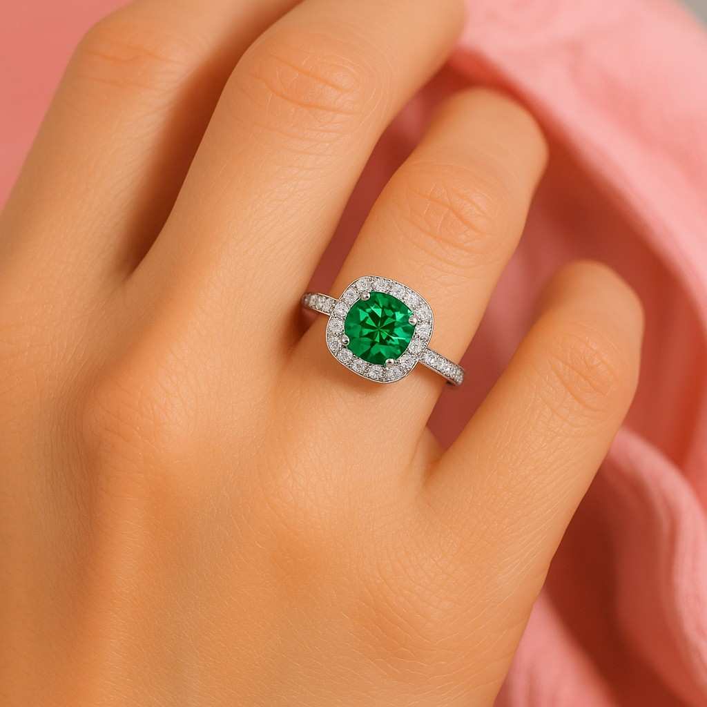 14K White Gold Bridal Ring, Round Cut Moissanite Wedding Ring, Unique Three Row Pave Set Ring