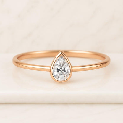 14K White Gold Diamond Ring Gift For Women Pear Cut Lab Grown Diamond Engagement Ring, Gold Bezel Setting