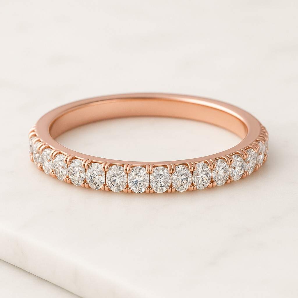 14K White Gold Scattered Diamond Band Round Cut Blue Gemstone Eternity Band Lab Diamond Wedding Band 14K White Gold CVD Diamond Stackable Band