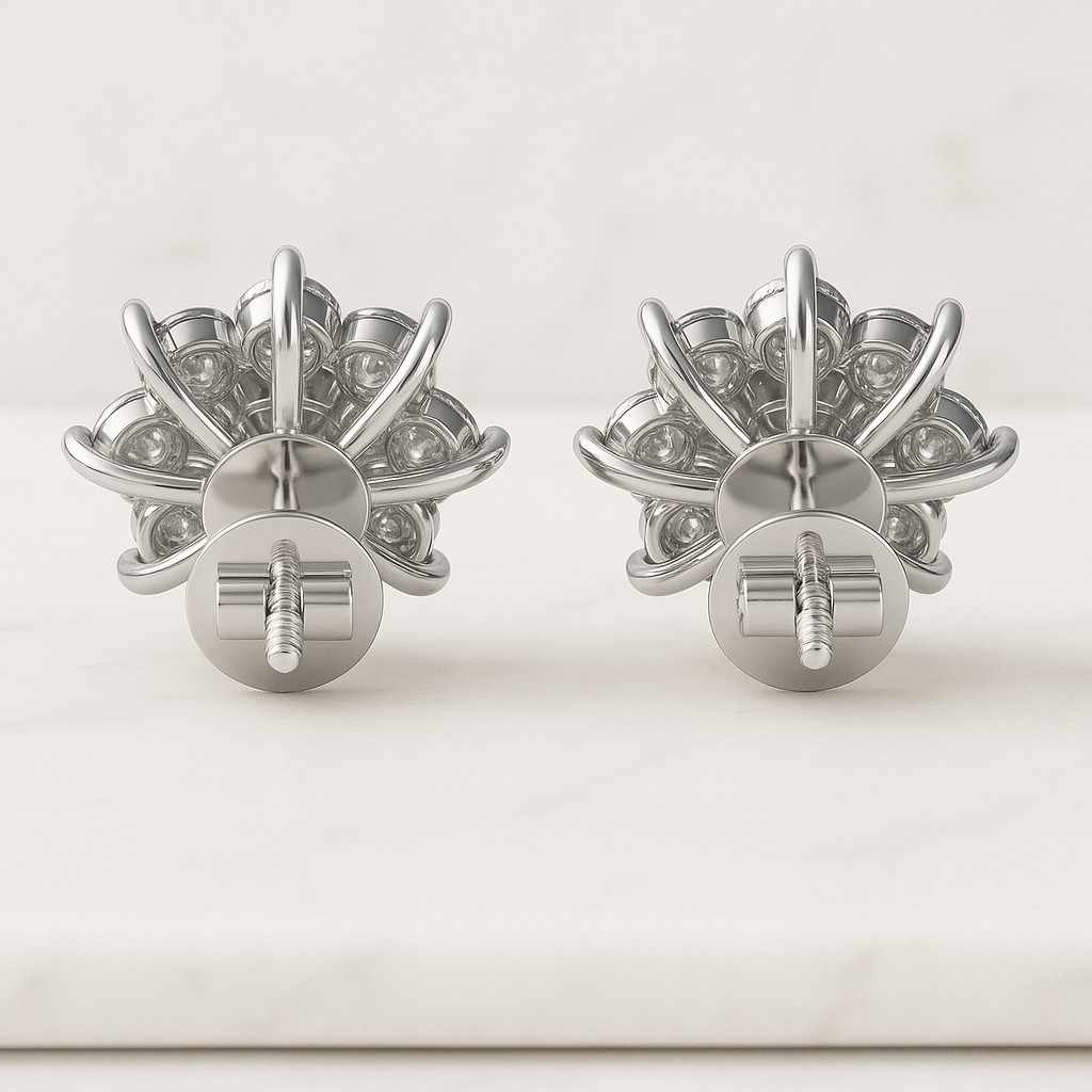 14K White Gold Screw Back Wedding Earrings Gift For Her