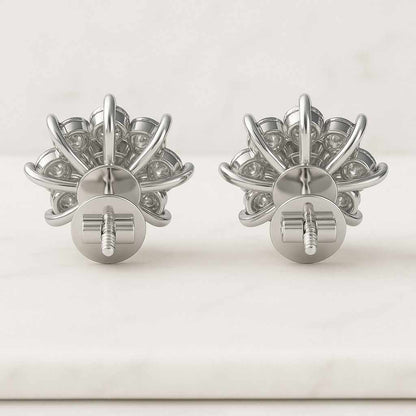 14K White Gold Screw Back Wedding Earrings Gift For Her