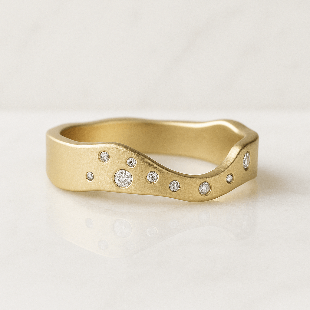 14K Yellow Gold Two Stone Ring, Adjustable Open Diamond Wedding Ring