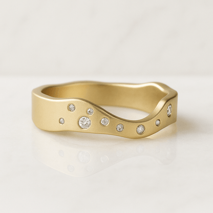 14K Yellow Gold Two Stone Ring, Adjustable Open Diamond Wedding Ring