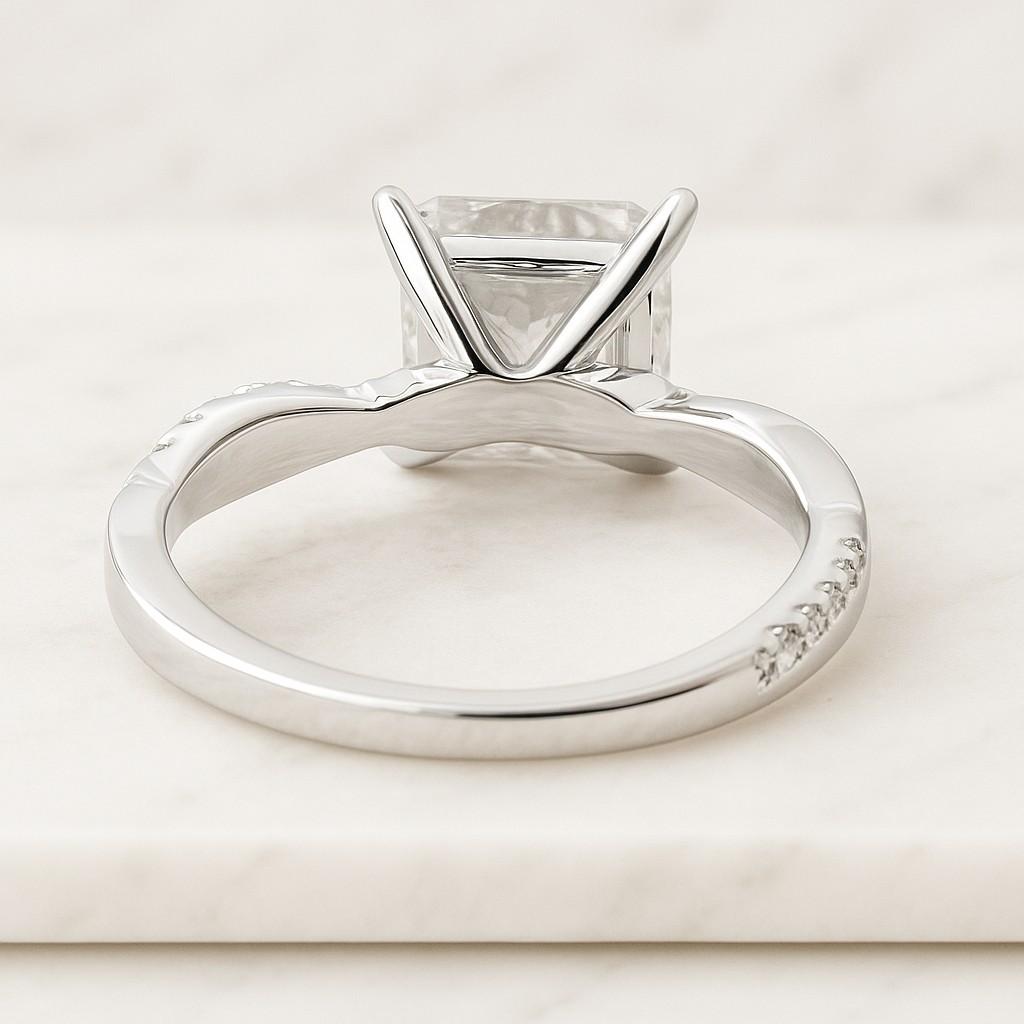 Princess Cut Lab Grown Diamond or Moissanite Engagement Ring 14K Solid Gold  Prince Round Accent Ring