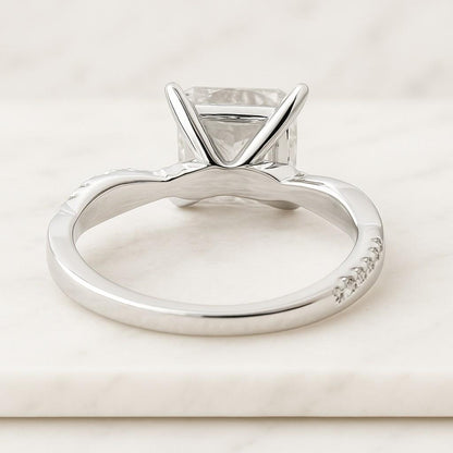 Princess Cut Lab Grown Diamond or Moissanite Engagement Ring 14K Solid Gold  Prince Round Accent Ring