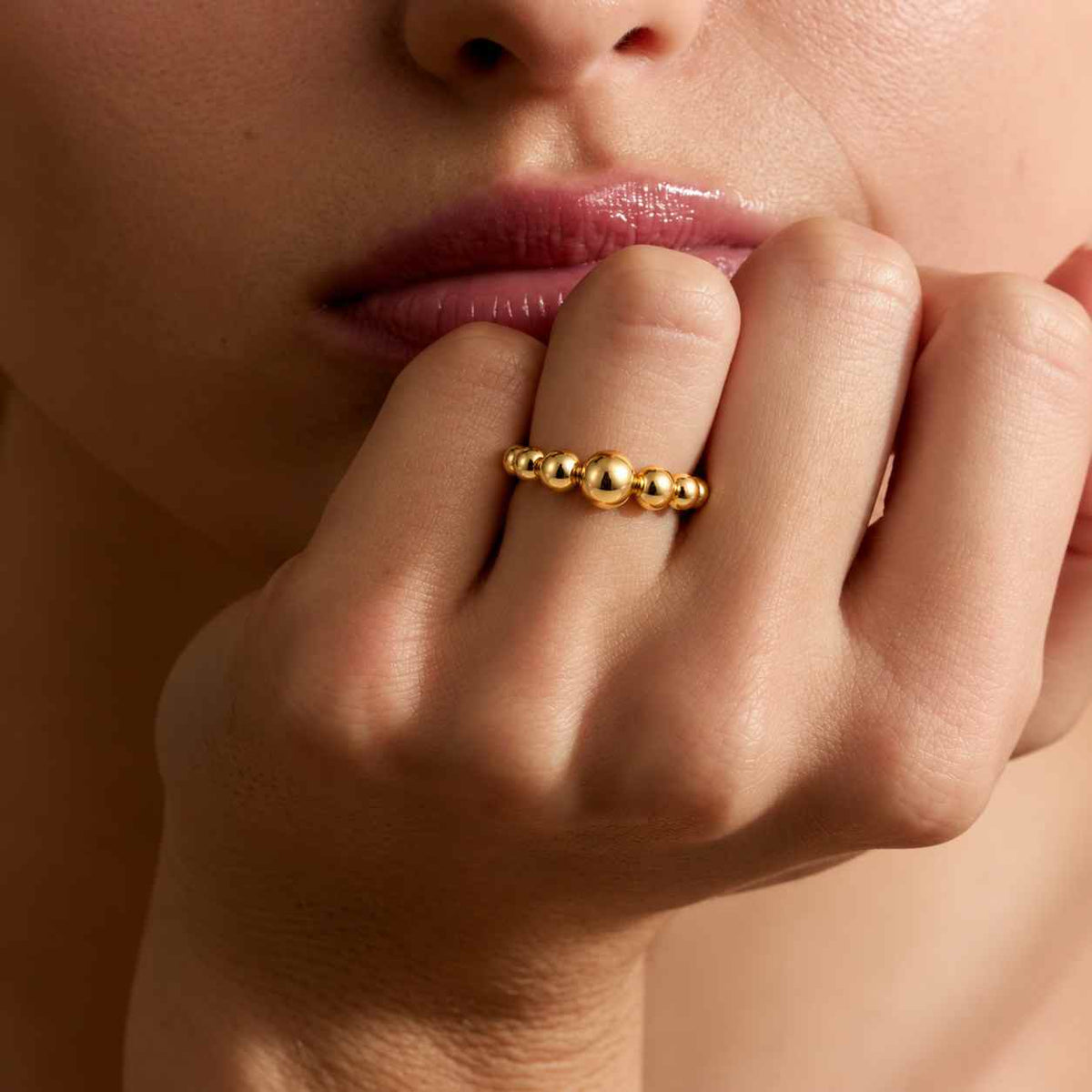 14k/18k solid gold beaded ring • 1.5mm dainty stacking dot band
