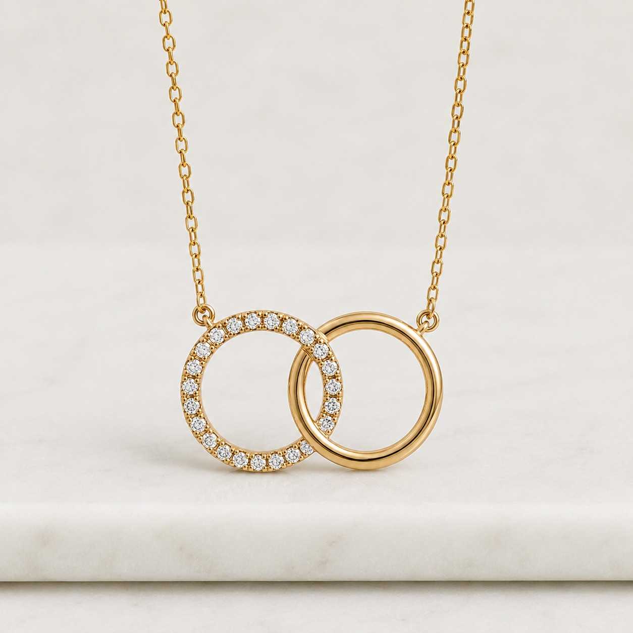 14K 18K Solid Gold Eternity Circle Necklace, Dainty Double Open Circle Necklace