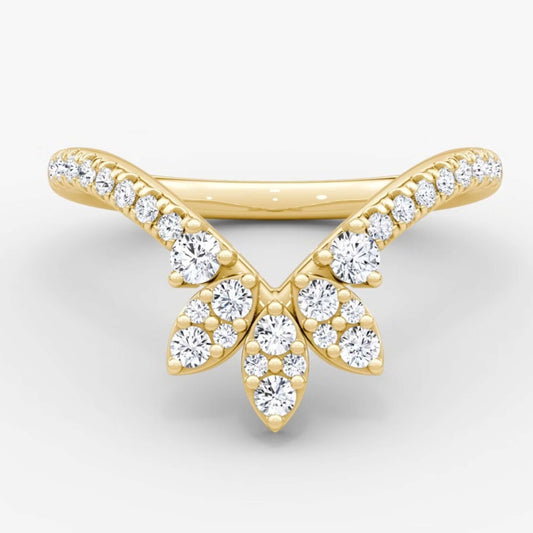 14K Curved Marquise Shape Half Eternity Wedding Band