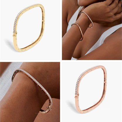 14K Cushion Shape Round Cut Diamond Tennis Bangle Bracelets