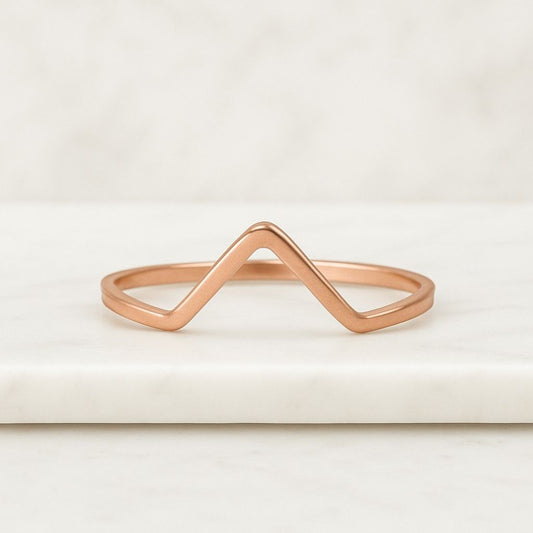 14K Dainty Solid Gold V Shape Ring Solid Gold Arched V Shape Thumb Ring Solid Gold Stacking Ring V Shape Matching Band