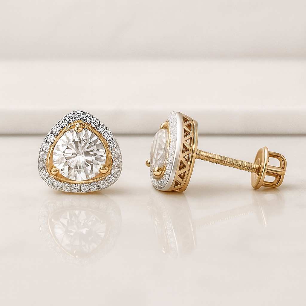 14K Diamond Stud Earrings - 1CT VVS Round Cut Lab Grown, Anniversary Gift for Her