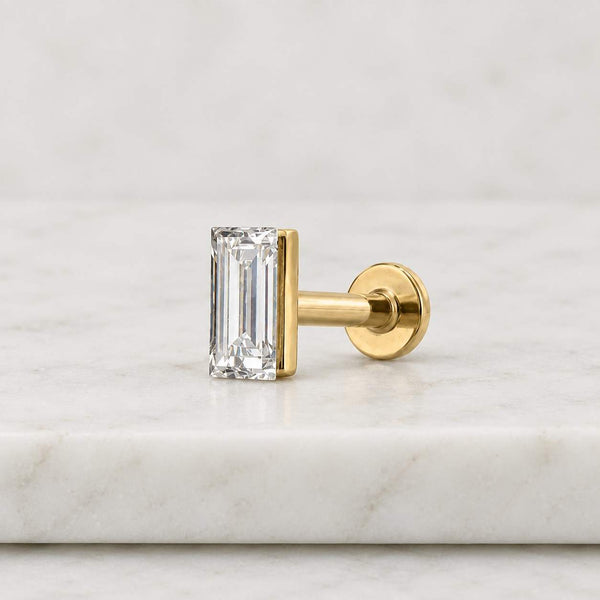 14K Emerald Cut Lab Grown Diamond Flat Back Single Stud

