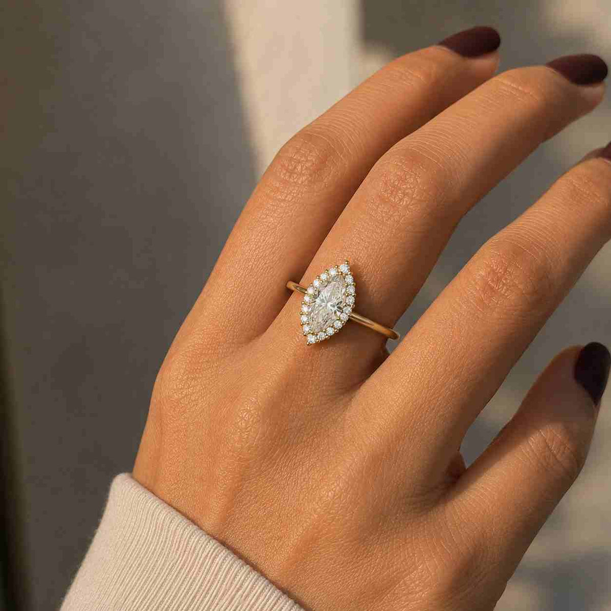 14K Gold Accent Ring For Wedding Gift, Marquise Diamond Ring, Anniversary Gift Her