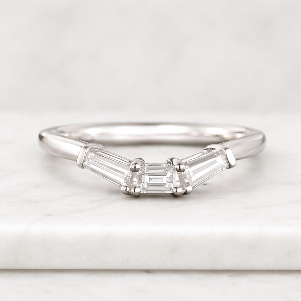 14k gold baguette diamond curved wedding band