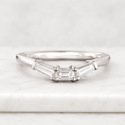 14K Gold Baguette Diamond Curved Wedding Band