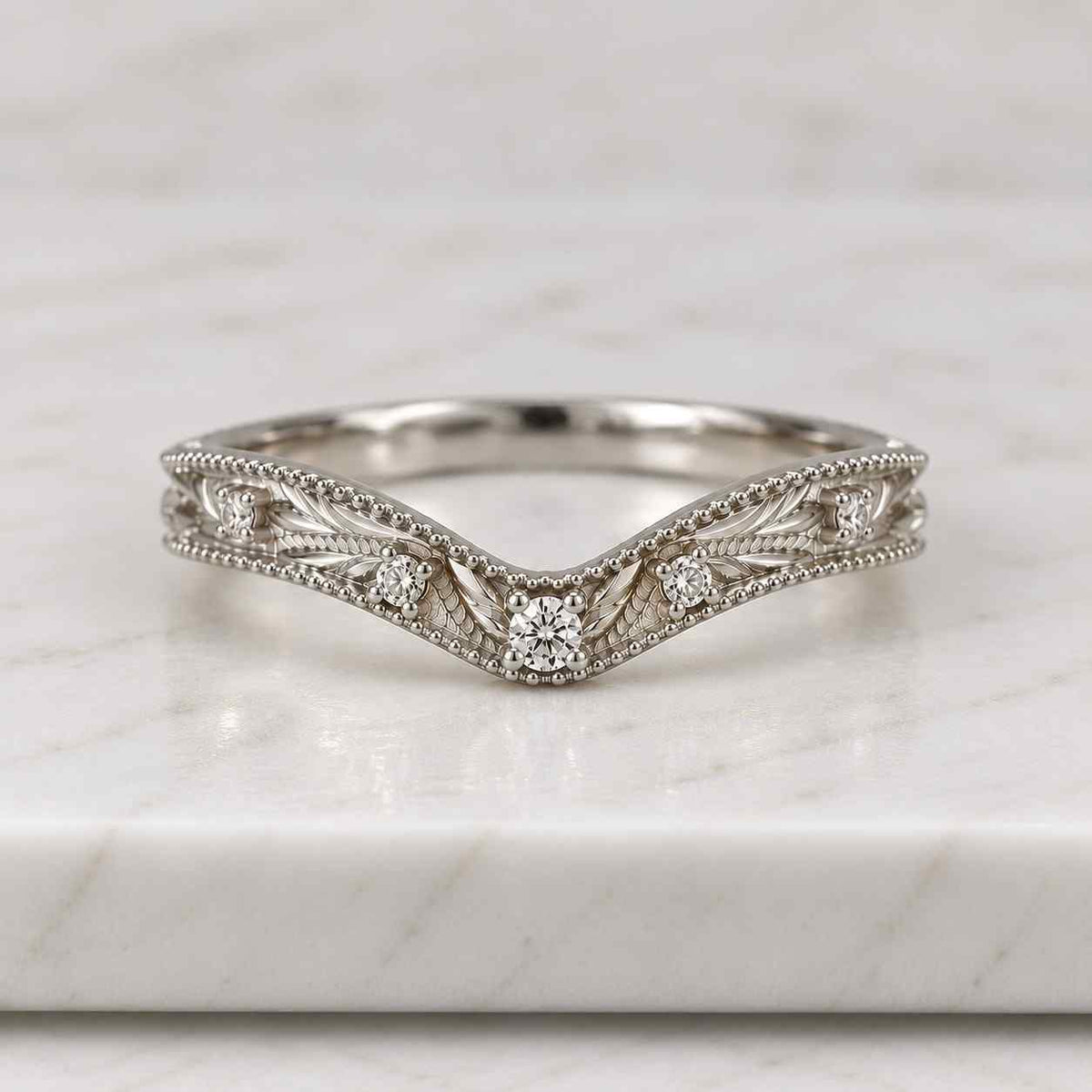 14k gold baguette lab grown diamond chevron ring dainty v shape wedding band contour stacking ring art deco bridal band gift for her
