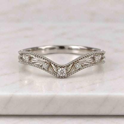 14K Gold Baguette Lab Grown Diamond Chevron Ring Dainty V Shape Wedding Band Contour Stacking Ring Art Deco Bridal Band Gift for Her
