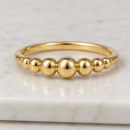 14K Gold Bead Ring, 4MM Bead Graduating Gold Ring, Gold Wedding Band, Stacking Ring, Gift Ring, Gold Bead Ring by Ferkos Fine Jewelry
