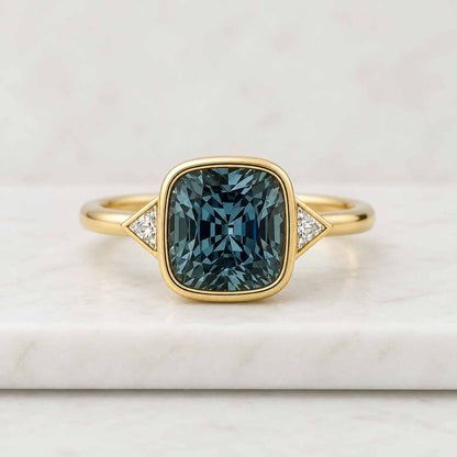14K Gold Blue Lab Grown Blue Diamond Ring, Certified Cushion Cut Engagement Ring, Solitaire Promise Ring, Wedding Anniversary Gift for Her