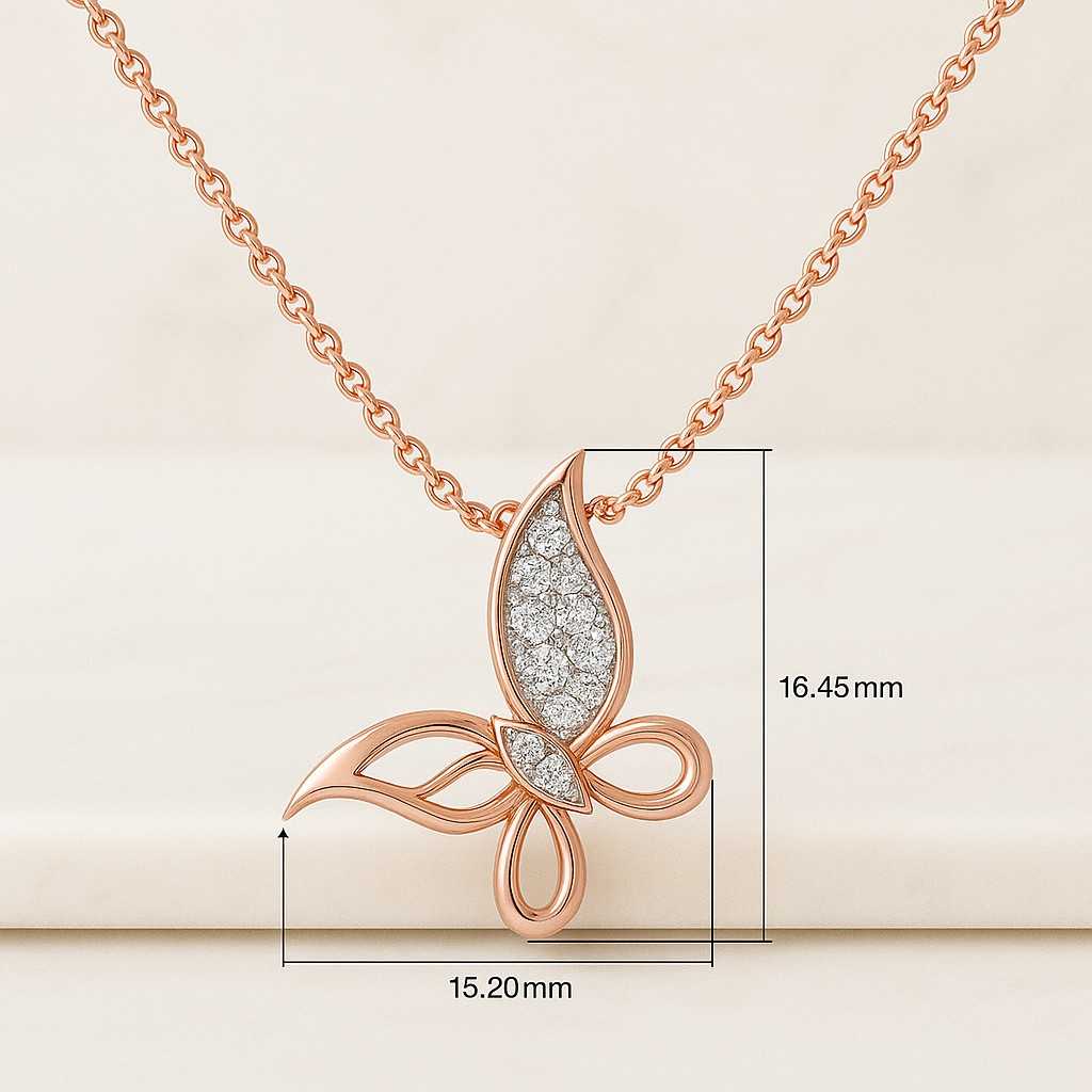 14K Gold Butterfly Necklace Lab Grown Diamond Pendant