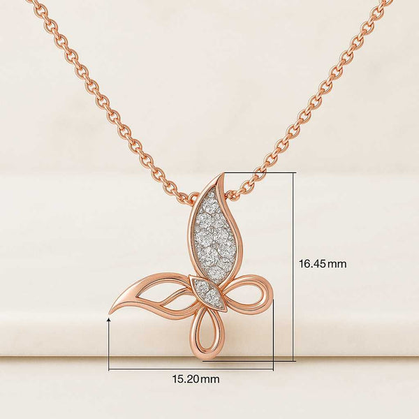 14K Gold Butterfly Necklace Lab Grown Diamond Pendant