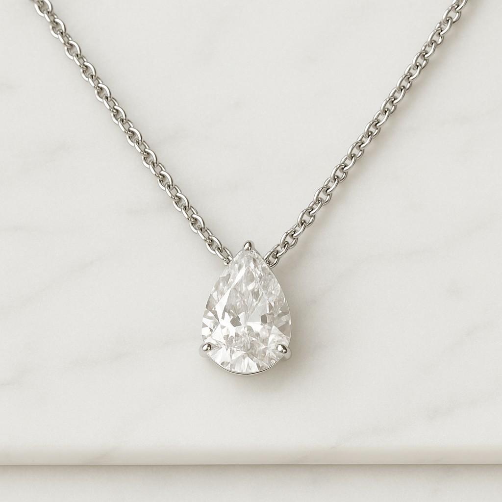 14K Gold CVD Diamond Pendant Gift For Her IGI Certified Pear Cut Lab Grown Diamond Solitaire Pendant White Gold Necklace