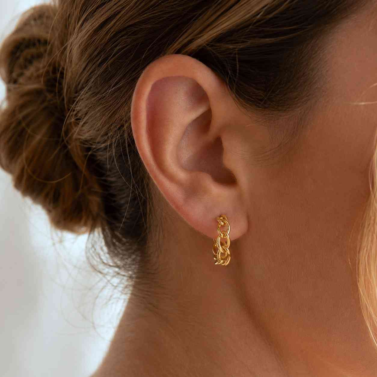 14K Gold Chain Earring Hoops, Small Gold Chunky Huggie Hoops, Thin Minimalist Earring, Simple Tiny Hoop Earring, Dainty Bohemian