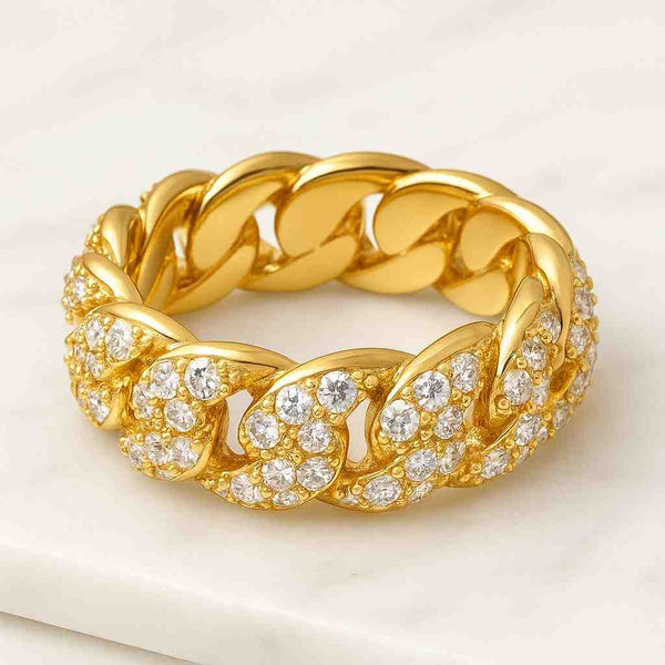 14K Gold Chain Link Ring with Lab Grown Diamonds Stackable Wedding Band