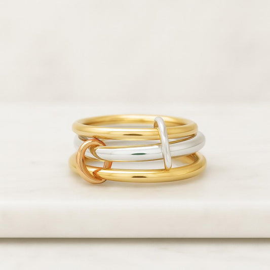 14K Gold Chain Ring for Women Solid Gold Link Ring Thick Band Stackable Ring