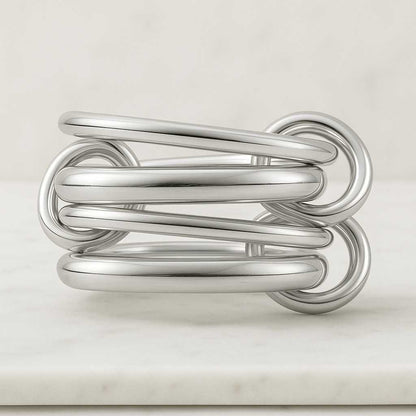 14K Gold Connected Stacker Gold Linked Ring Two Tone Interlocking Band Ring Dainty Statement Ring Gold Silver Stacking Ring