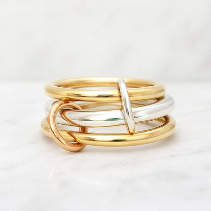 14K Gold Connected Stacker Gold Linked Spinner Ring Two Tone Interlocking Band Ring