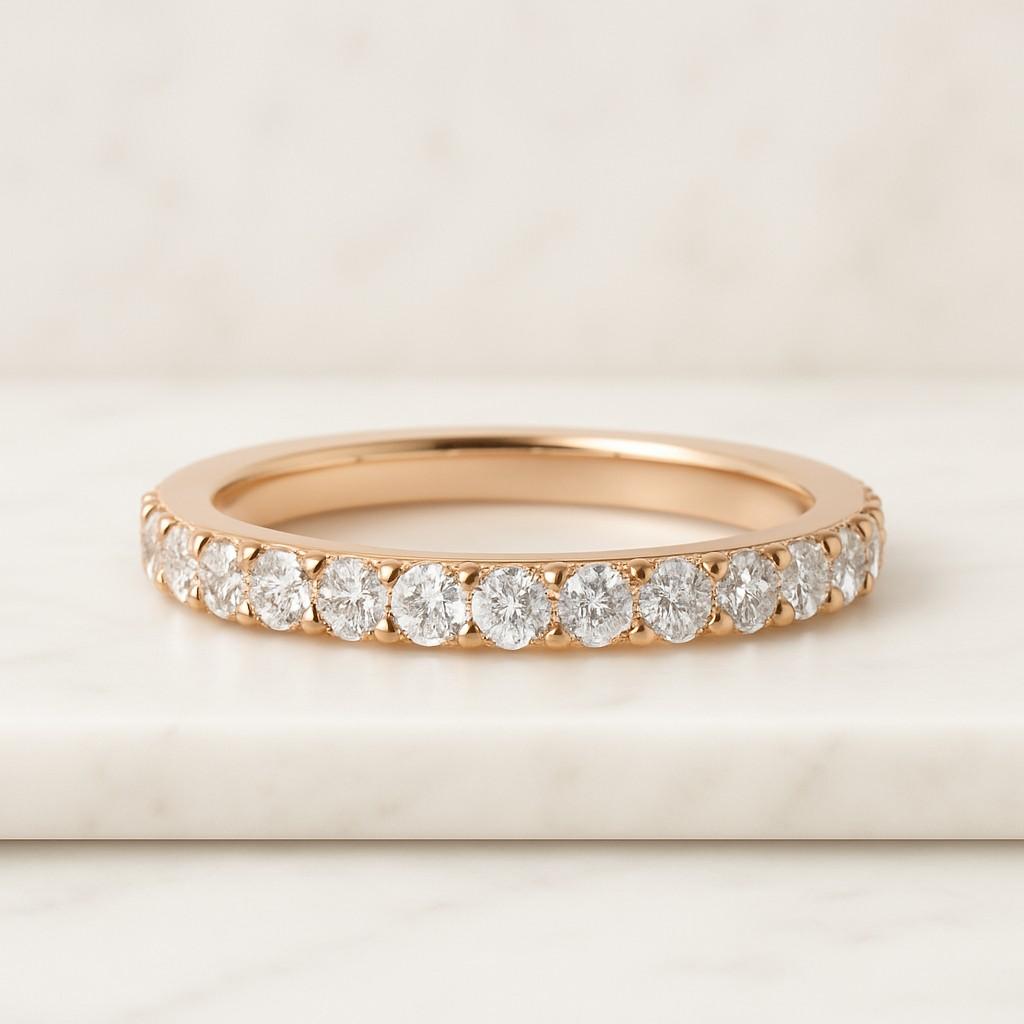 14K Gold Curved Diamond Wedding Band Lab Grown Diamond Tiara Wedding Ring Round Cut Chevron Band