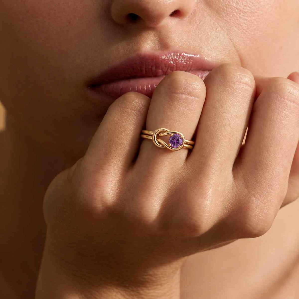 14K Gold Cushion Amethyst Engagement Ring | Infinity Twist Promise Ring for Her.
