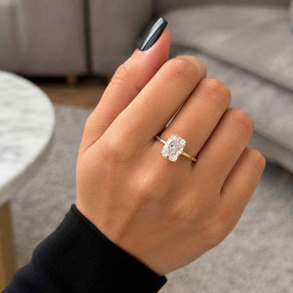 14K Gold Cushion Cut Lab Grown Diamond Solitaire Engagement Ring, Yellow Gold Four Prong Ring, Minimalist Bridal Ring.