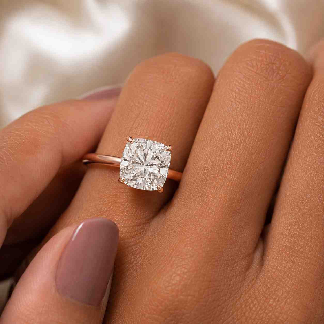 14k gold cushion cut lab grown diamond solitaire engagement ring, yellow gold four prong ring, minimalist bridal ring.