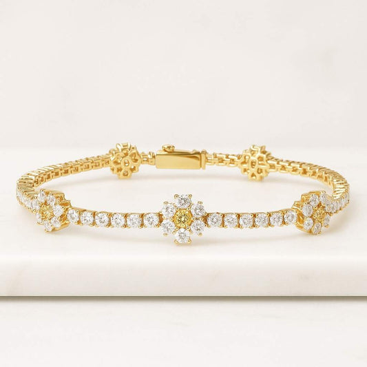 14K Gold Diamond Daisy Bracelet Prong Set Flower Bracelet