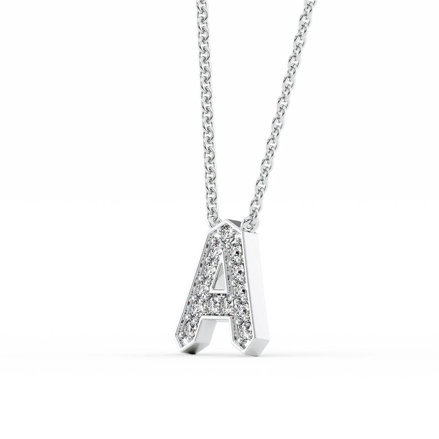 14K Gold Diamond Initial Necklace, Letter Pendant Necklace