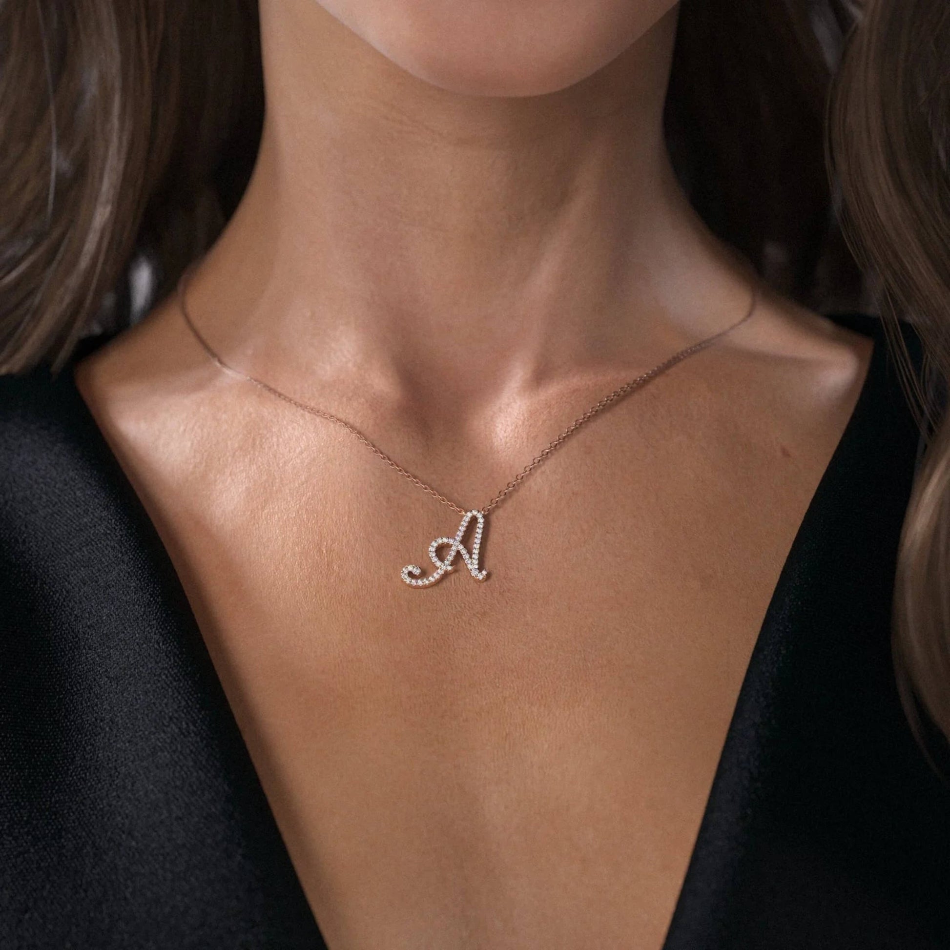 14K Gold Diamond Initial Necklace, Letter Pendant Necklace, Lab Grown Diamond Necklace, Beautiful Necklace