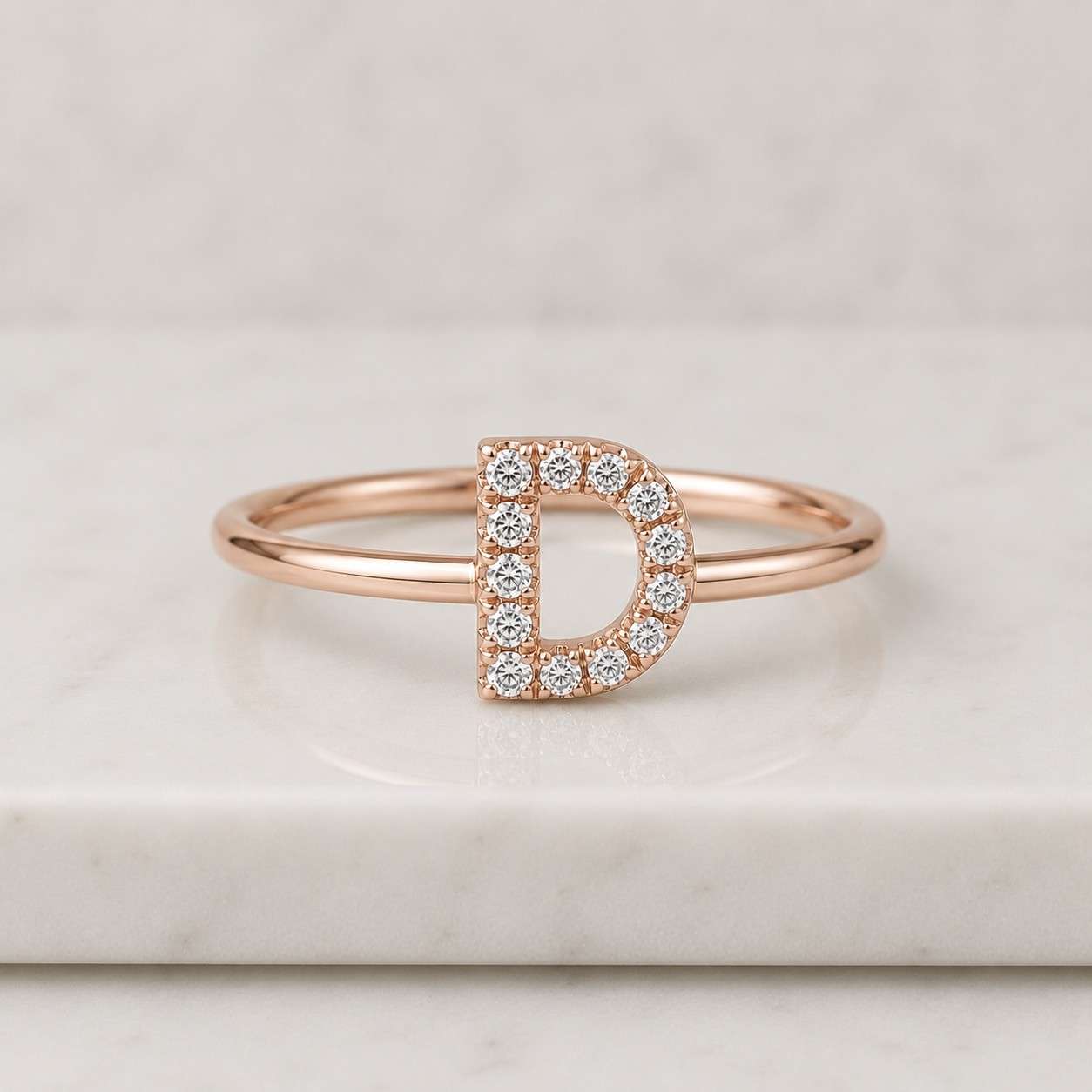 14k gold diamond initial ring, custom pave letter ring, lab grown diamond alphabet band, dainty personalized jewelry gift for mom
