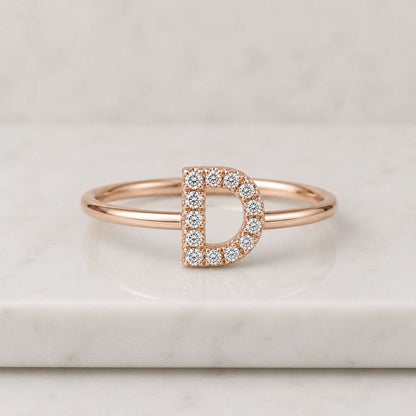 14K Gold Diamond Initial Ring, Custom Pave Letter Ring, Lab Grown Diamond Alphabet Band, Dainty Personalized Jewelry Gift for Mom
