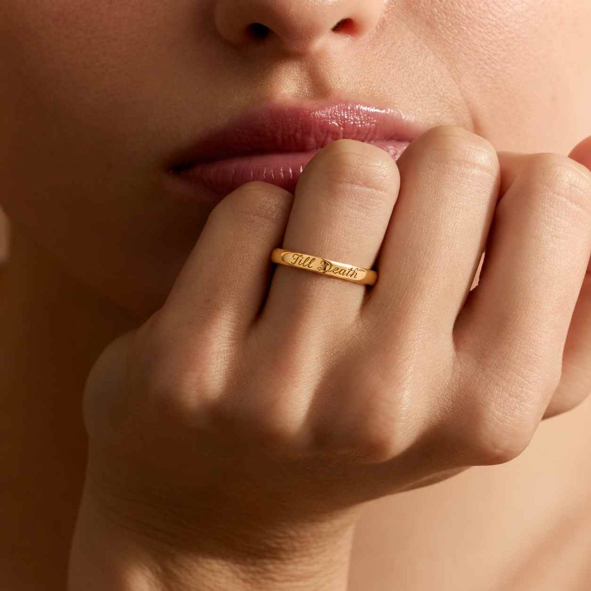 14K Gold Diamond Ring | "Till Death" Engraved Wedding Band | Minimalist Dainty Stacking Engagement Ring, Fine Jewelry Gift For her
