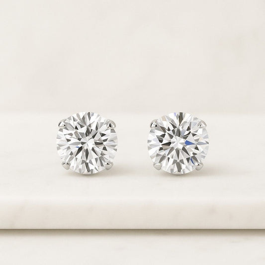 14K Gold Diamond Stud Earrings Round Brilliant Cut Solitaire Earrings Classic Diamond Earrings for Women