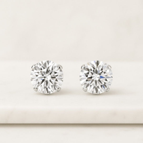 14K Gold Diamond Stud Earrings Round Brilliant Cut Solitaire Earrings Classic Diamond Earrings for Women