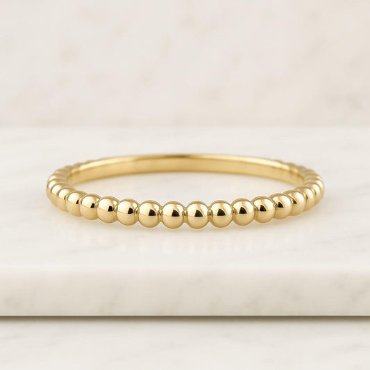 14K Gold Diamond Wedding Band Bezel Bubble Stacking Ring 14K Solid Gold Bubble Ring 925 Sterling Silver Bubble Ring Beaded Ring Stackable Ring
