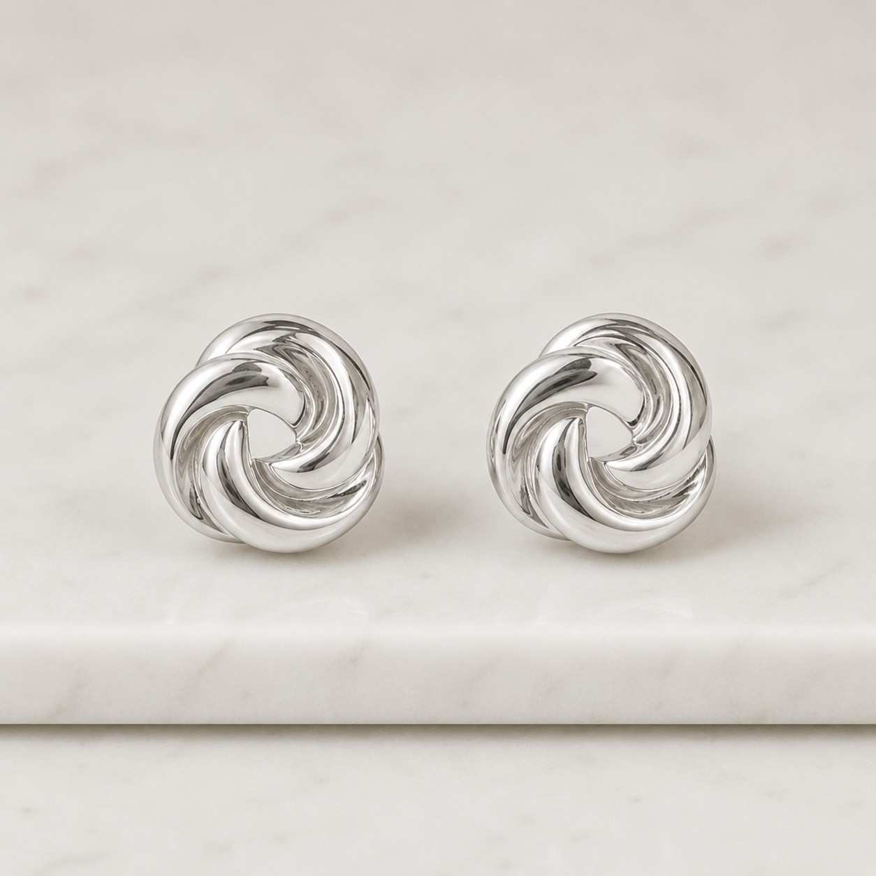 14K Gold Double Knot Stud Earrings, Sterling Silver 